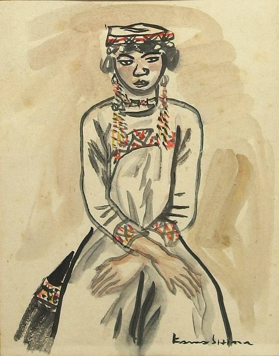 □芸術院会員 川島理一郎 【西蕃の女】人物 水彩画□ 【公式通販】