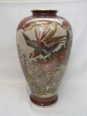 江戸期 白薩摩 花鳥文花瓶 在銘 骨董品 時代品 美術品 海】