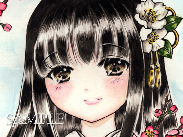 手描きイラスト オリジナル 和服黒髪少女と梅の花 F3 水彩 手描きイラスト 売買されたオークション情報 Yahooの商品情報をアーカイブ公開 オークファン Aucfan Com