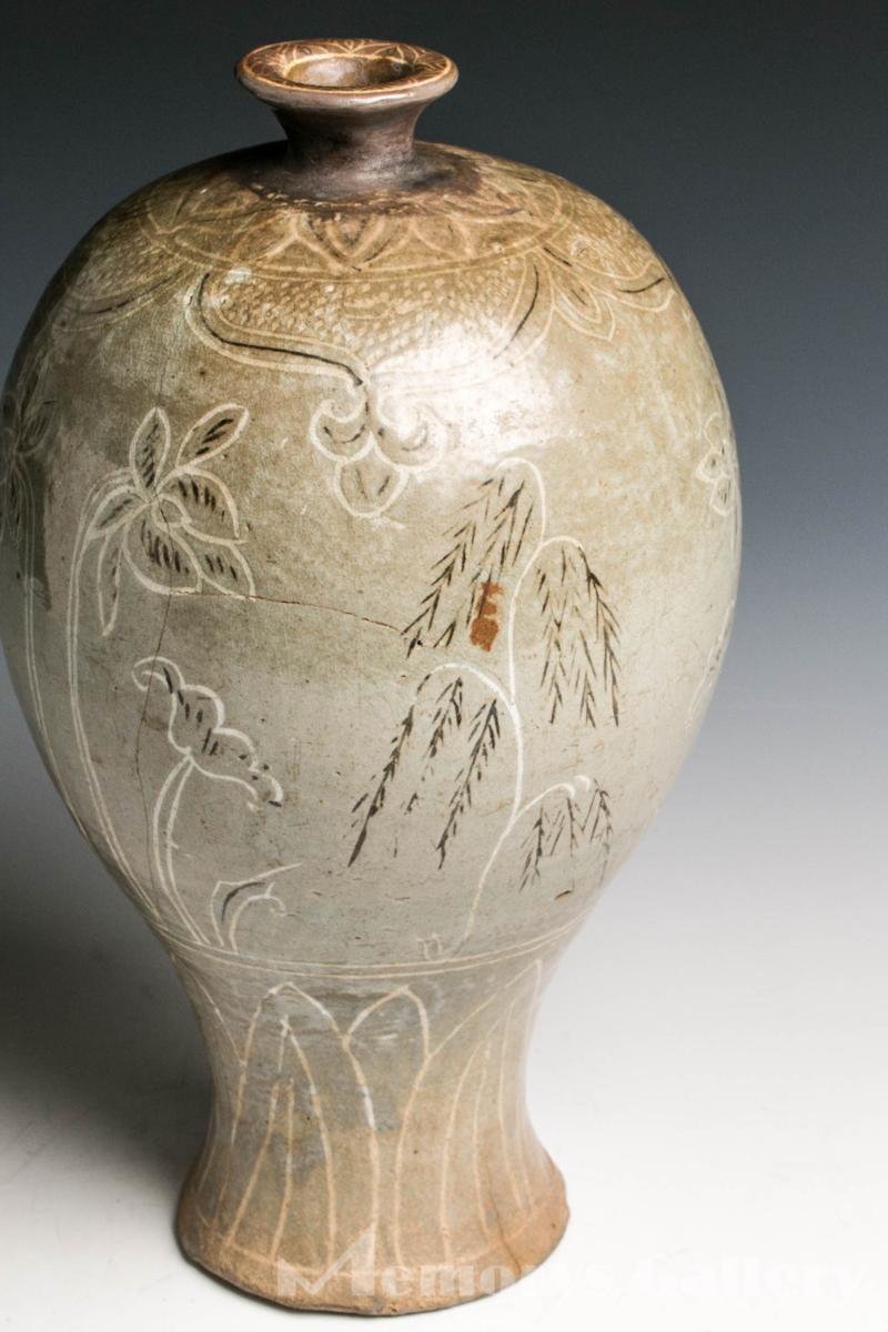 雅 古美術展】大名品 時代高麗青磁象嵌柳蓮文梅瓶 時代箱 【公式通販】