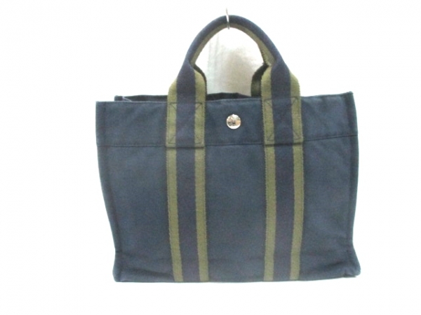 エルメス HERMES バッグ トートバッグ キャンバス ネイビー×カーキ
