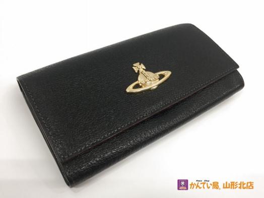 8-590☆[美品]ヴィヴィアン ウェストウッド 長財布[ブラック×ゴールド][レザー][ファスナー付財布]