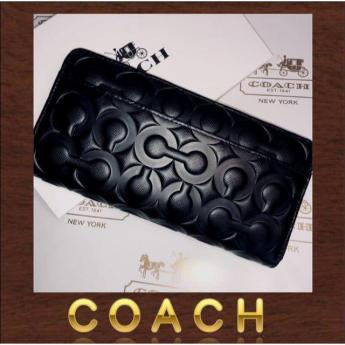 COACH コーチ F60735 ブラック 長財布メンズ エンボス COACH長財布 黒