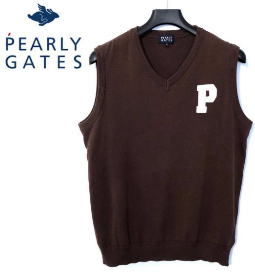 美品 PEARLY GATES パーリーゲイツ コットンニットベスト 5(L) ロゴ