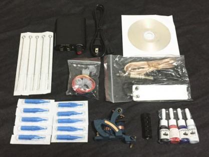 タトゥーマシンセット マシン+パワーサプライ＋インク4色＋ニードル＋