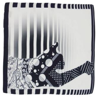 エトロ ETRO 猫柄 シルク100％ 絹 スカーフ ホワイト ダークネイビー