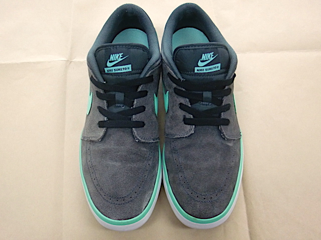 USED【NIKE】SUKETO 2 LEATHER ★ナイキ スキート 2 レザー スニーカー 27.5cm 灰色 緑★良品 洗浄済み 中古