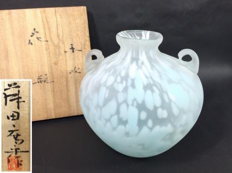 文化勲章】 藤田喬平 作 手吹 花瓶 共箱 藤田喬平 手吹飾小筥 湖上の花