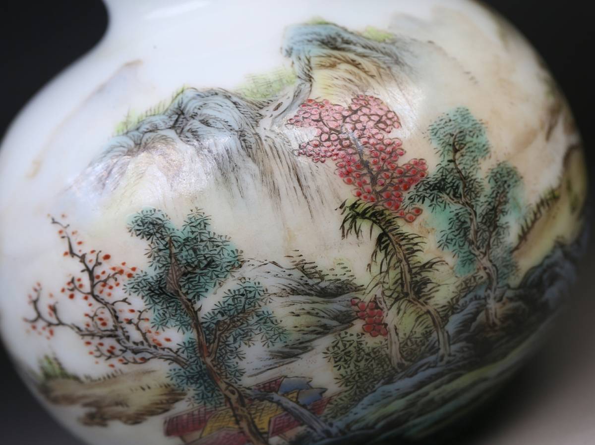 1803C35132】中国 清 時代唐物『春江波影』筆洗い 中国古美術 書道道具