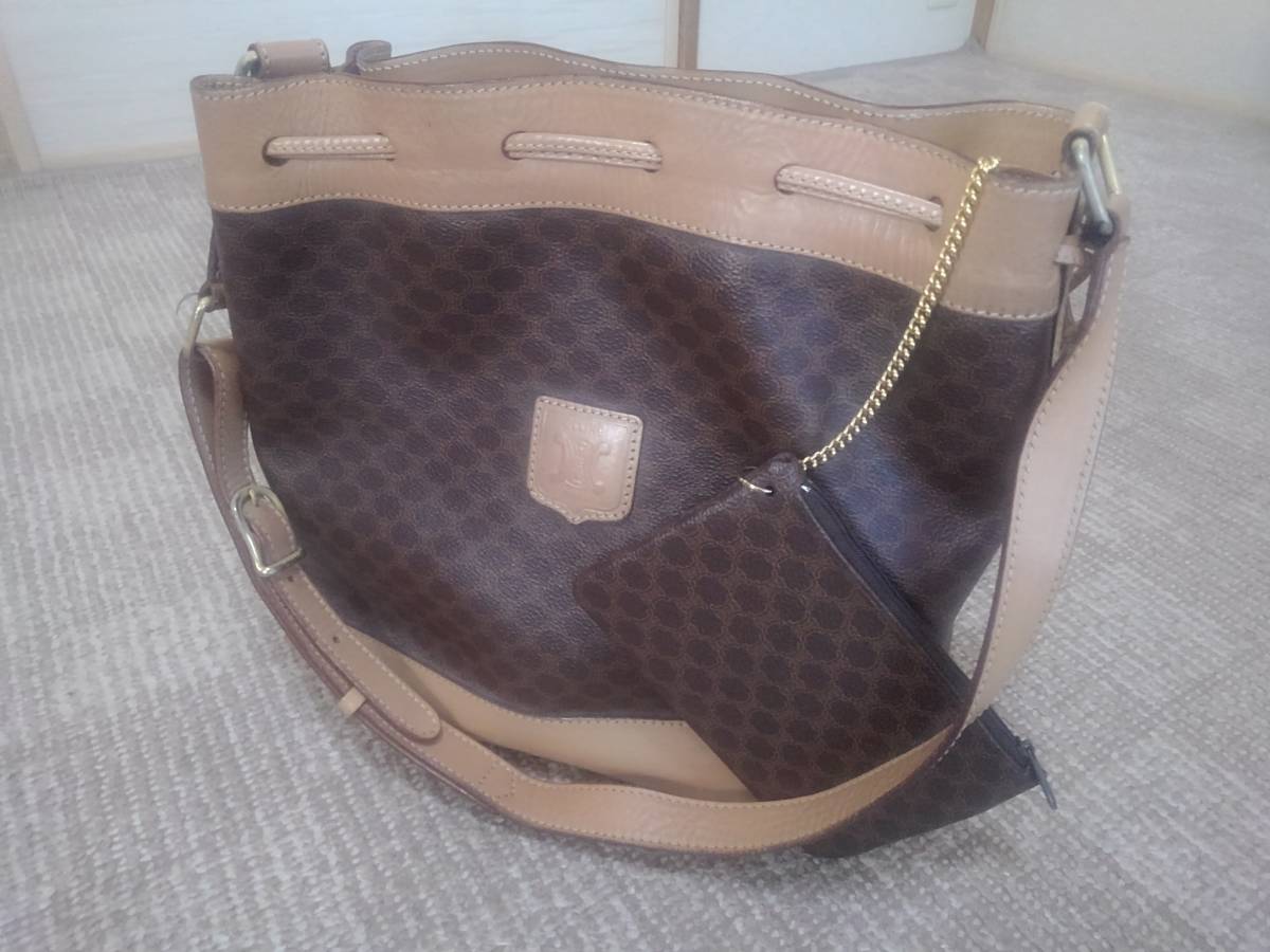 美品　ヴィンテージ　セリーヌ　CELINE　マダガム柄　バケツ　ポーチ付き　ショルダー　バッグ