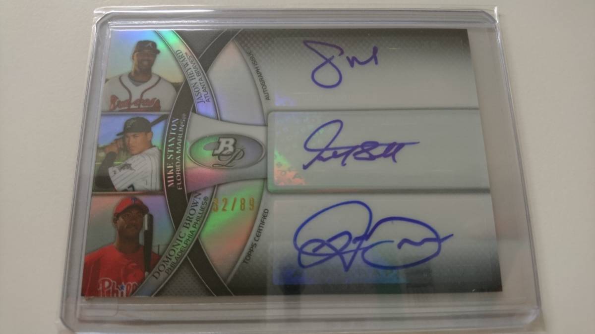 【MLB】　Giancarlo Stanton / D.Wright / Brown 2011 Bowman Platinum Triple Auto ( /89)　直筆サイン　89枚限定　激レア !　スタントン