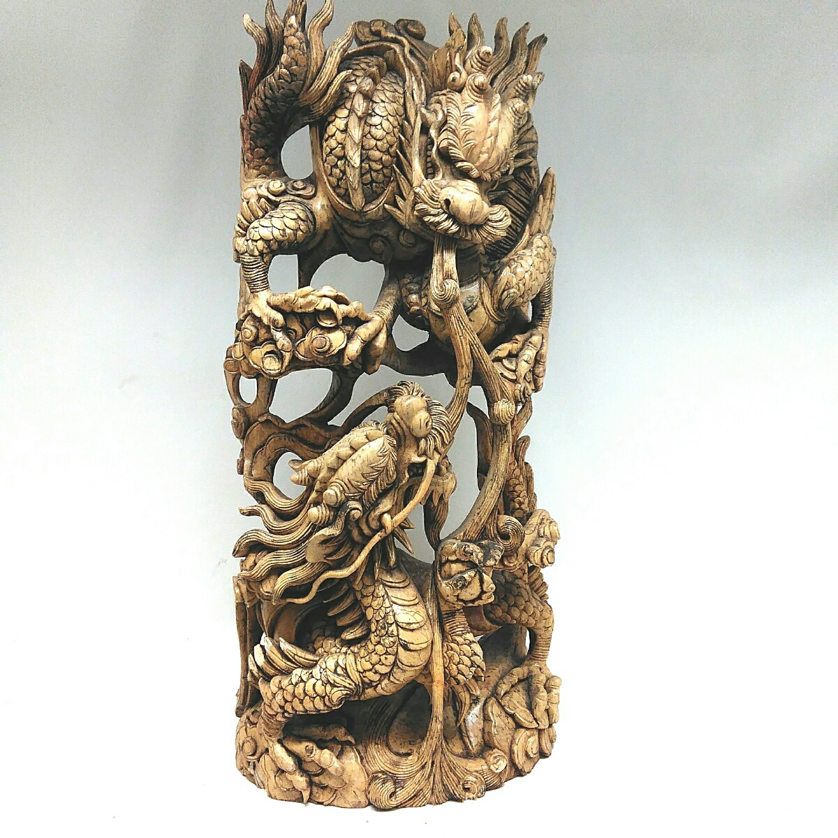 OKB14 新品展示品 特大 大型 幅142.5㎝ 木彫り 一本物 一刀彫 龍 竜