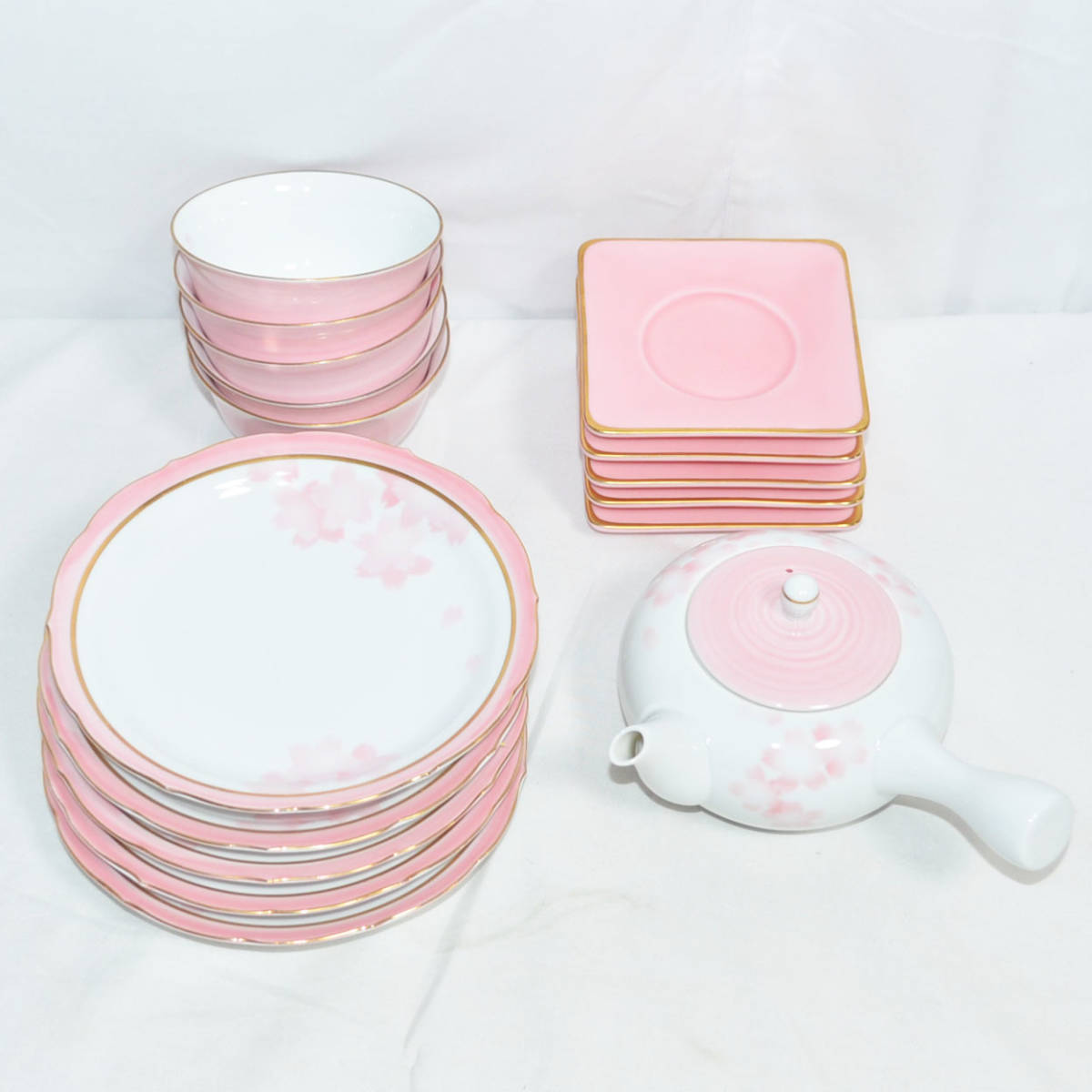 売上 高 【美品】 深川製磁 桜柄 湯呑 茶托 急須 中皿 5客セット