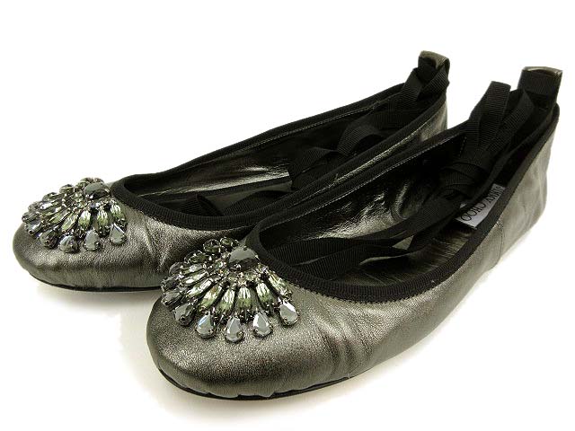 JIMMY CHOO ブラック レース フラットシューズ ジミーチュウ JIMMY CHOO フラット パンプス バレエシューズ ビジュー