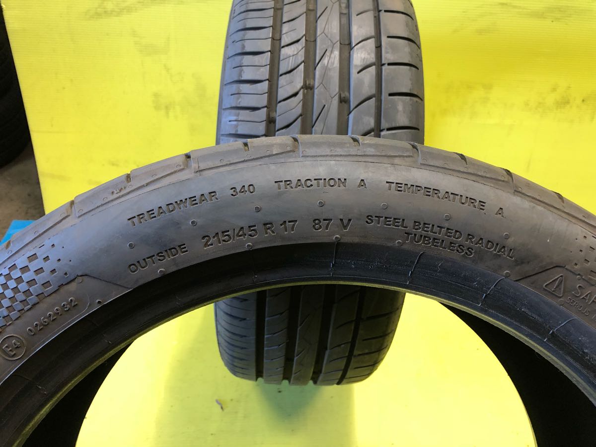 Continental 215/45R17（87V）2014年製 2本、コンチネンタル Conti MAX 