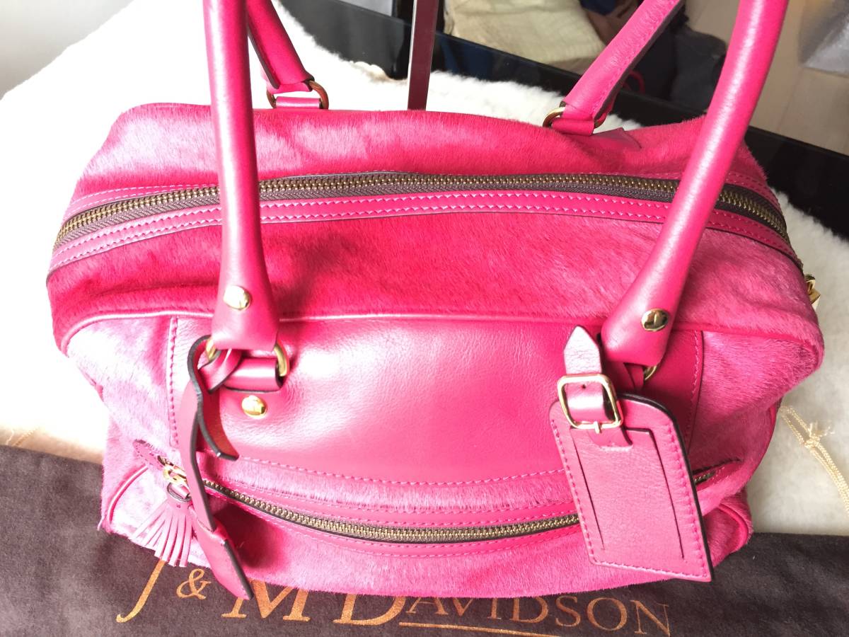 新品同様　J&M　DAVIDSON　ジェイ&エムデヴィッドソン　最高級ハラコレザーバッグ☆ピンク