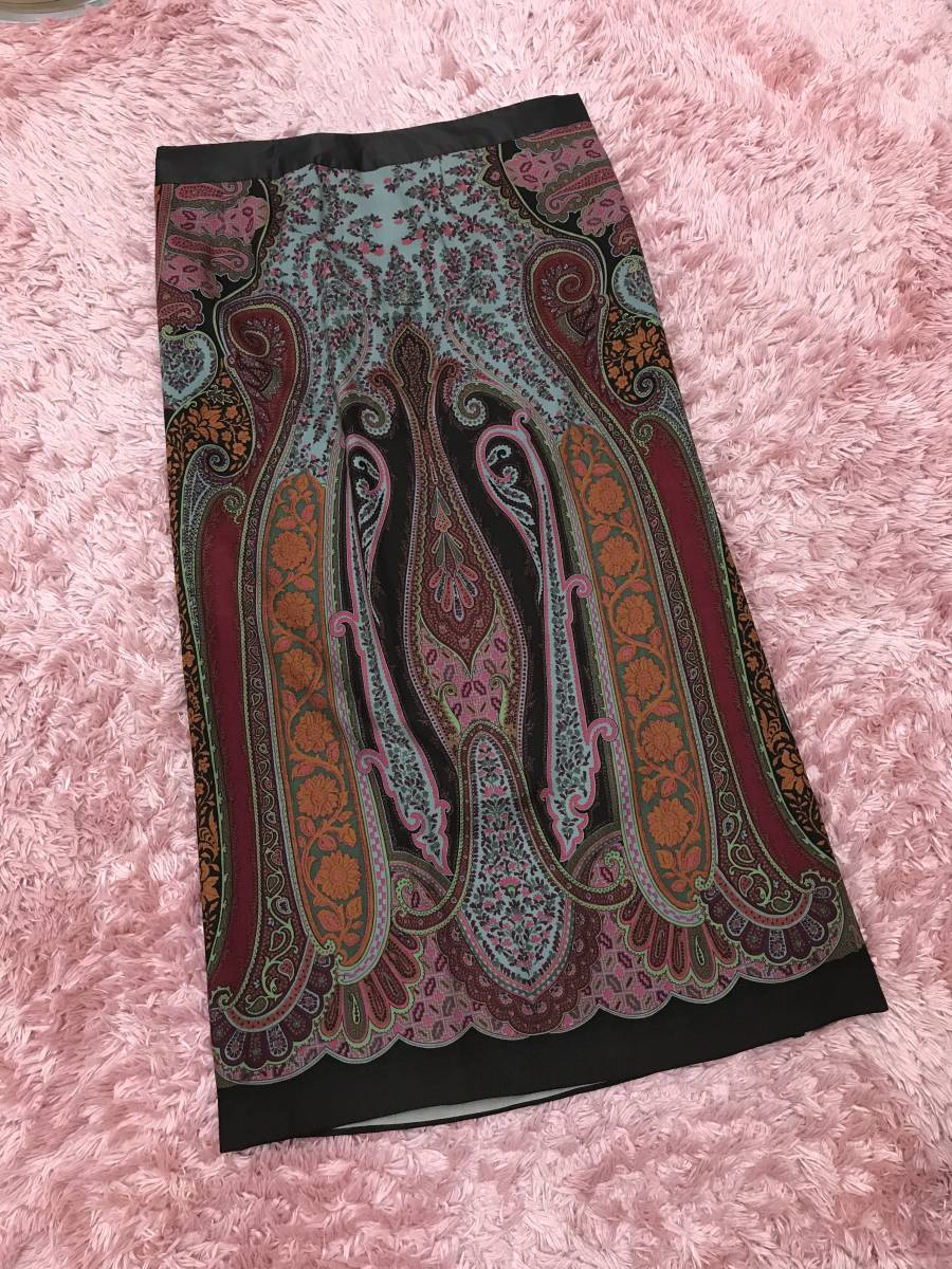 本物保証，豊富な D05064 エトロ ETRO ウール シルク混 ペイズリー柄 サイドスリット ロングスカート 46 ダークブラウン&times;マルチ タグ付き(スカート)｜売買されたオークション情報、yahooの商品情報をアーカイ 女性用