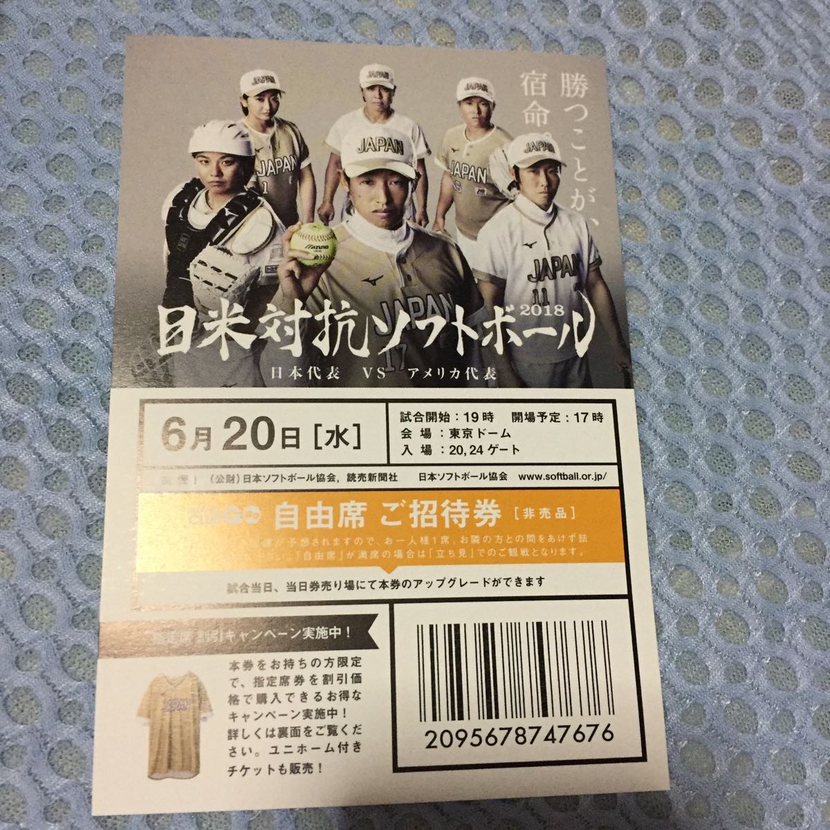 日米対抗ソフトボール招待券2枚_1