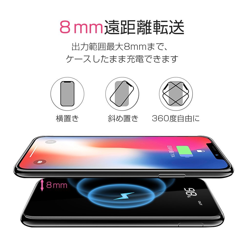 新品　モバイルバッテリー Qi ワイヤレス充電 10000mAh 急速充電 無線充電器 2 USBポート 置くだけ充電 スタンド機能付 F0040_1