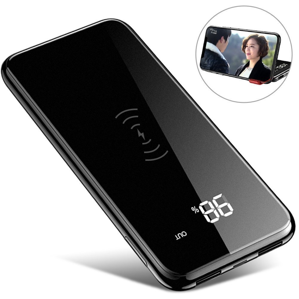 新品　モバイルバッテリー Qi ワイヤレス充電 10000mAh 急速充電 無線充電器 2 USBポート 置くだけ充電 スタンド機能付 F0040_3