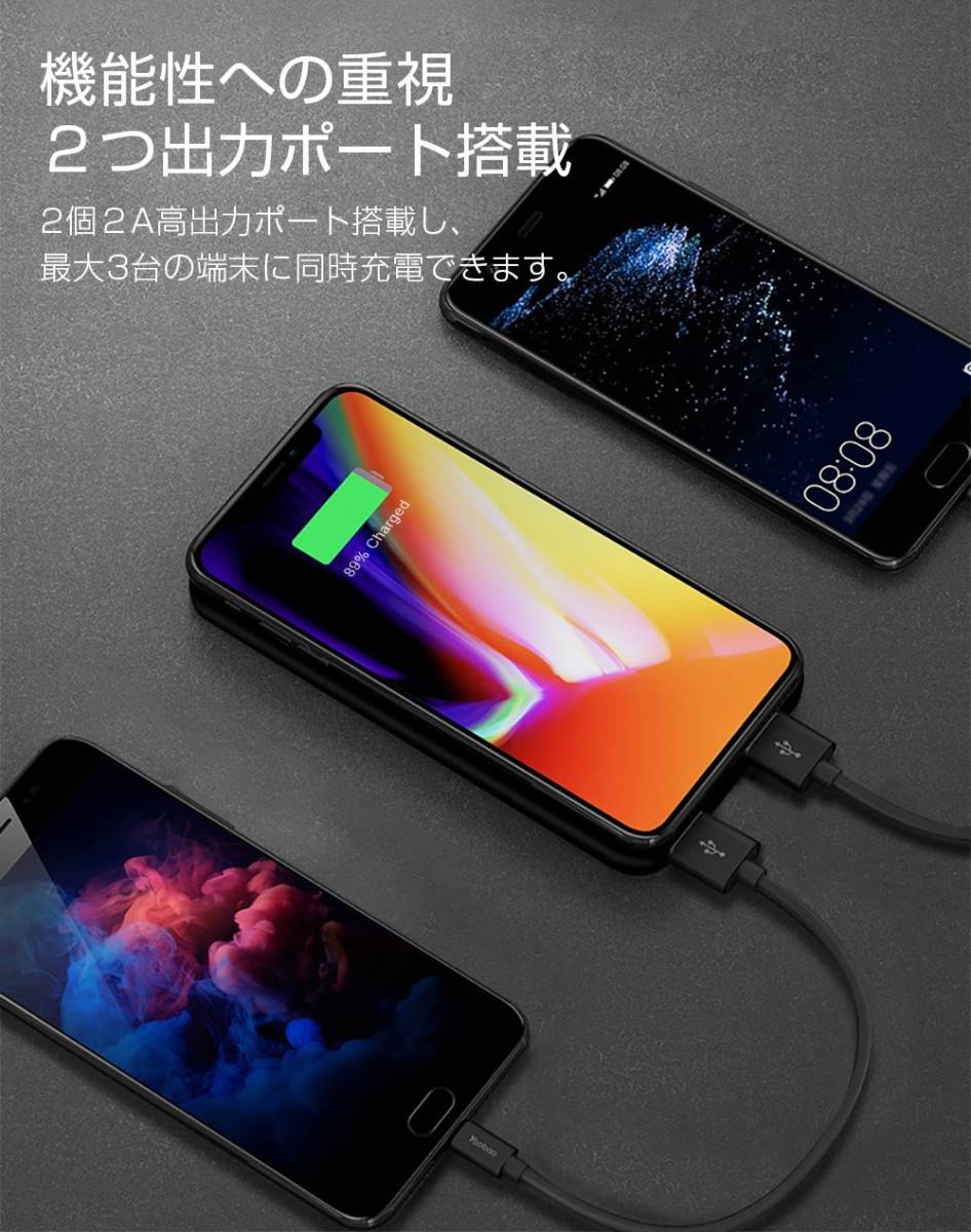 新品　モバイルバッテリー Qi ワイヤレス充電 10000mAh 急速充電 無線充電器 2 USBポート 置くだけ充電 スタンド機能付 F0040_6