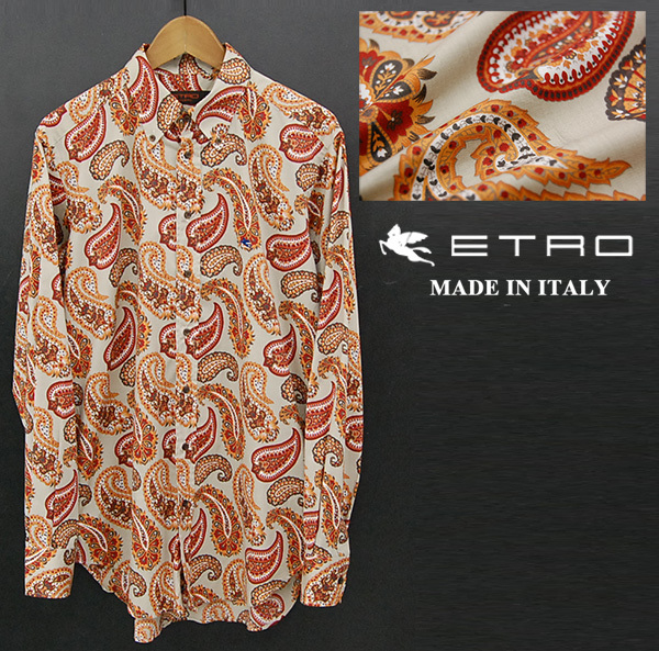 洗練！定価5万円 美品 イタリア製 エトロ ETRO ペイズリー柄 ボタン 