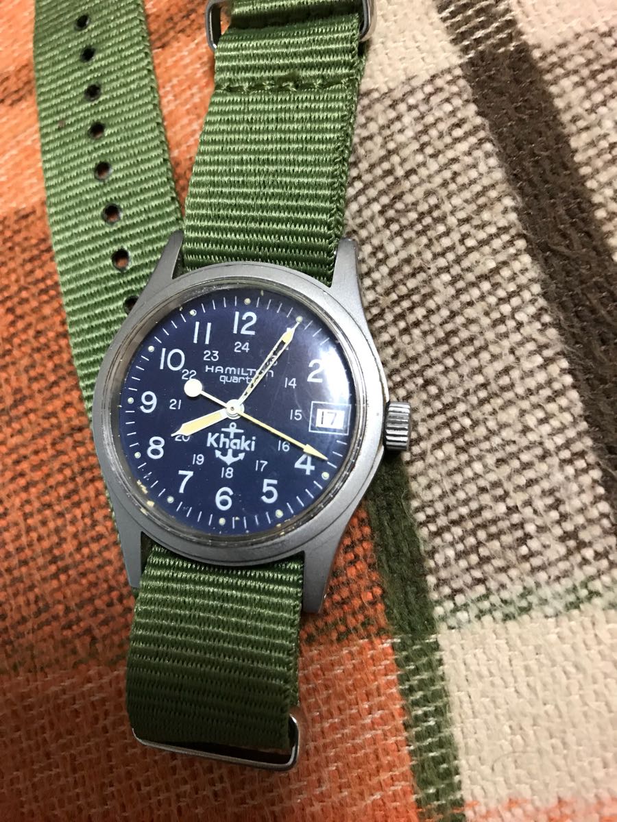 Hamilton Khaki クォーツ 9365A SS 青文字盤 イカリマーク 日付表示 