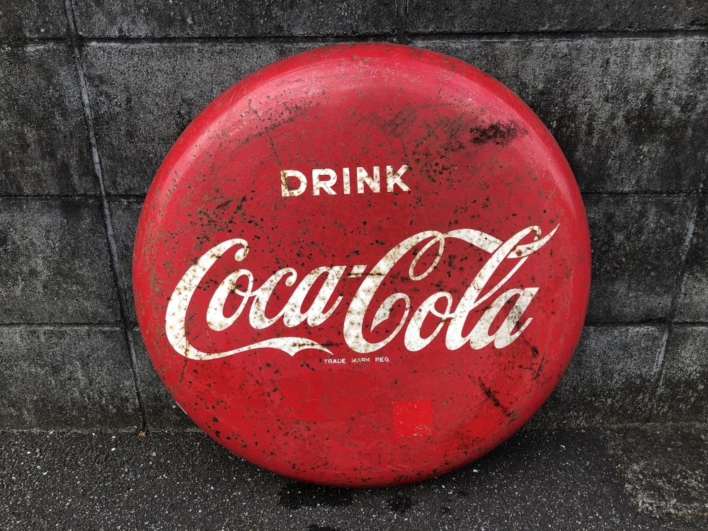 1円 1円 ～ 当時物 DRINK Coca-Cola コカコーラ ホーロー 琺瑯看板 