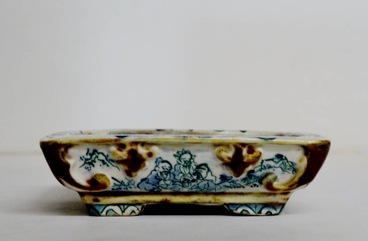 長辺 陶翠 中古盆栽鉢 約11cm 山水図 鉢」の落札相場・落札