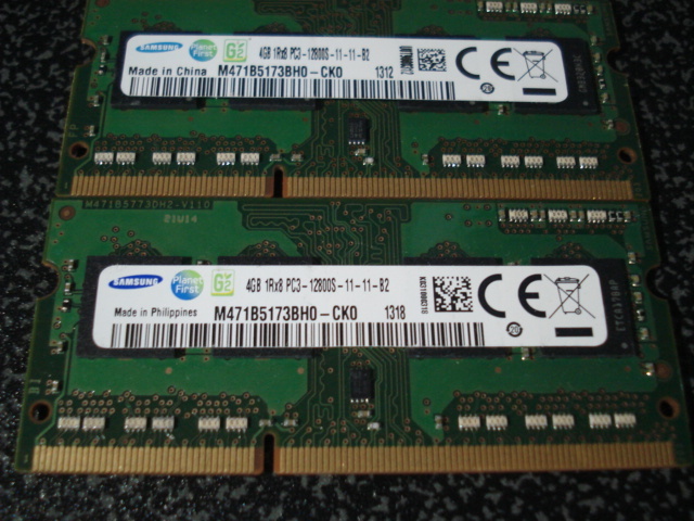 Samsung ノートPC用メモリ　4GB PC3-12800S M471B5173BH0-CK0 2枚セット