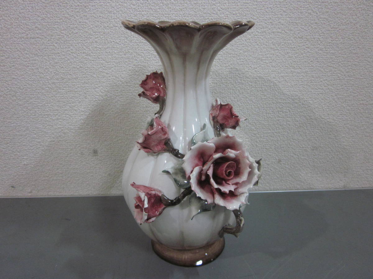 CERTIFICATO DI GARANZIA 花瓶 イタリア製 バラ 陶器 インテリア(花瓶 
