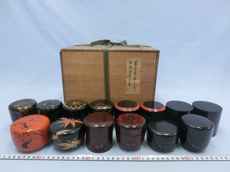 D05152 蒔絵付 溜塗 朱塗他 中棗 中次 雪吹 金輪寺 平棗 薄茶器 14点