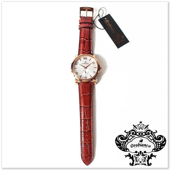 【新品】Orobianco 正規品 メンズ クォーツ腕時計 /イタリア製レザー革ベルト 茶 / 定価23，000円 / RAGGIO / 箱付 / オロビアンコ / B0626
