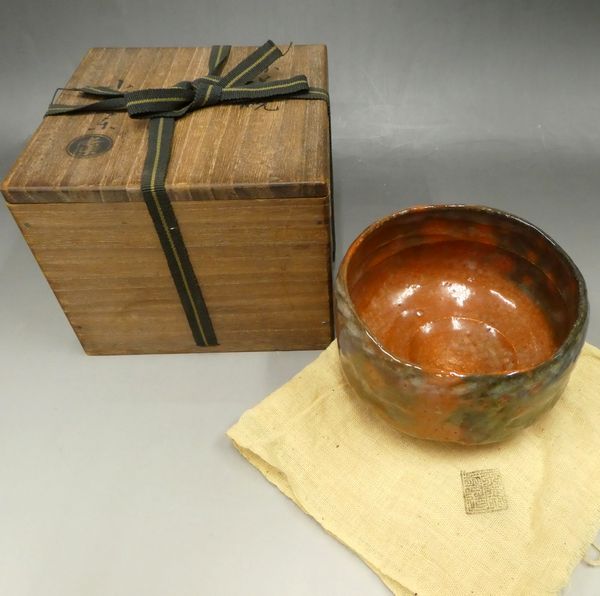 □焼物□ 初代 小川長楽 『赤茶碗』 共箱 在銘 楽茶碗 清水焼 【茶道具