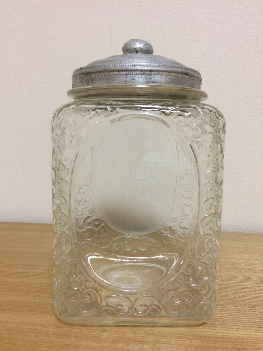 昭和　レトロ　飴　瓶　アンティークガラス 昭和レトロ アンティーク あめや瓶 飴屋瓶 (蓋付透明ガラス)