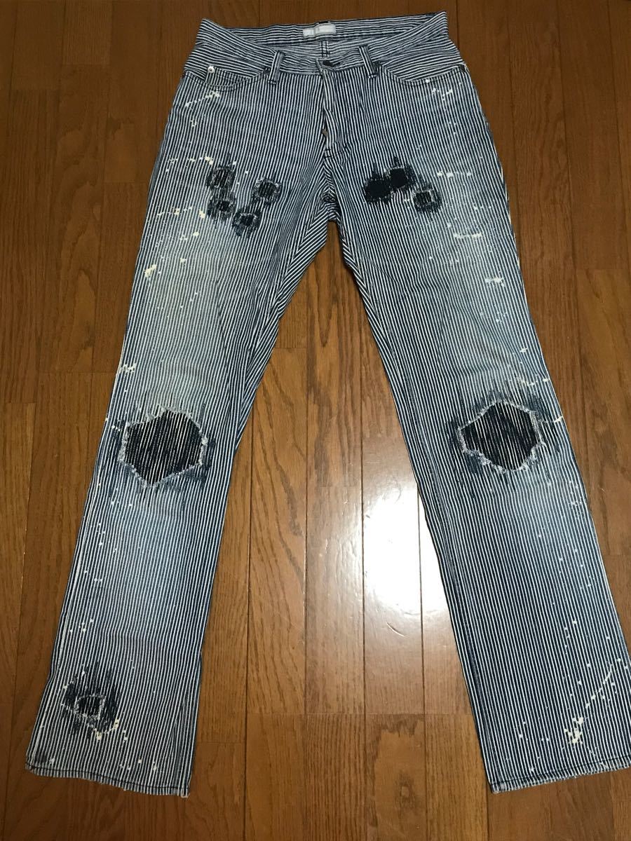 【美品】プレート有り 01AW ナンバーナイン グランジ ヒッコリーデニム オリジナル キムタク 3×32 スタンダード期 ブーツカット