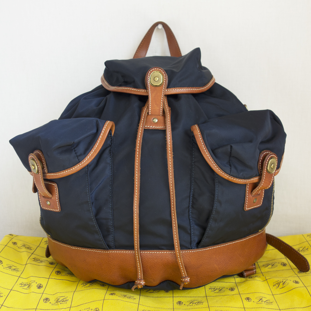 極美品 Felisi フェリージ ナイロン×レザー 2way リュック ネイビー