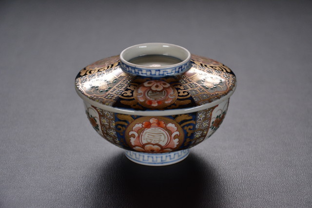 古伊万里 和食器 骨董 時代物 伊万里 色絵金襴手 蓋付き茶碗 飯碗 ➄個