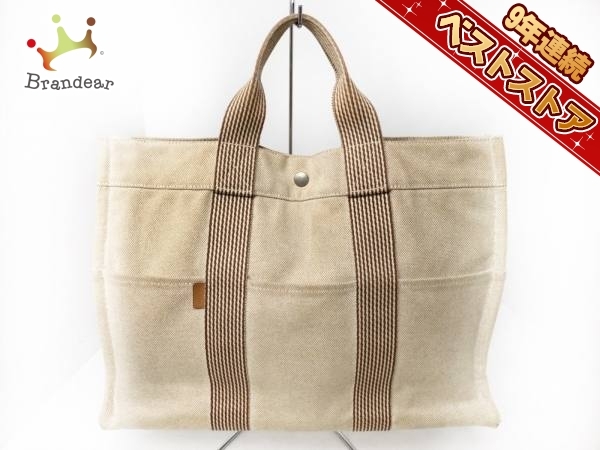 エルメス HERMES バッグ トートバッグ キャンバス ベージュ×ブラウン