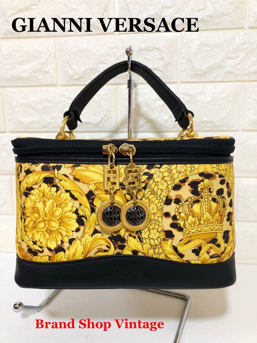 爆買い，セール 圧倒的な存在感 ヴェルサーチ GIANNI VERSACE バニティ型ハンドバッグ レオパード フラワー ゴールドモチーフ ミラー付き ゴージャス(かばん、バッグ)｜売買されたオークション情報、yahooの商 かばん、バッグ