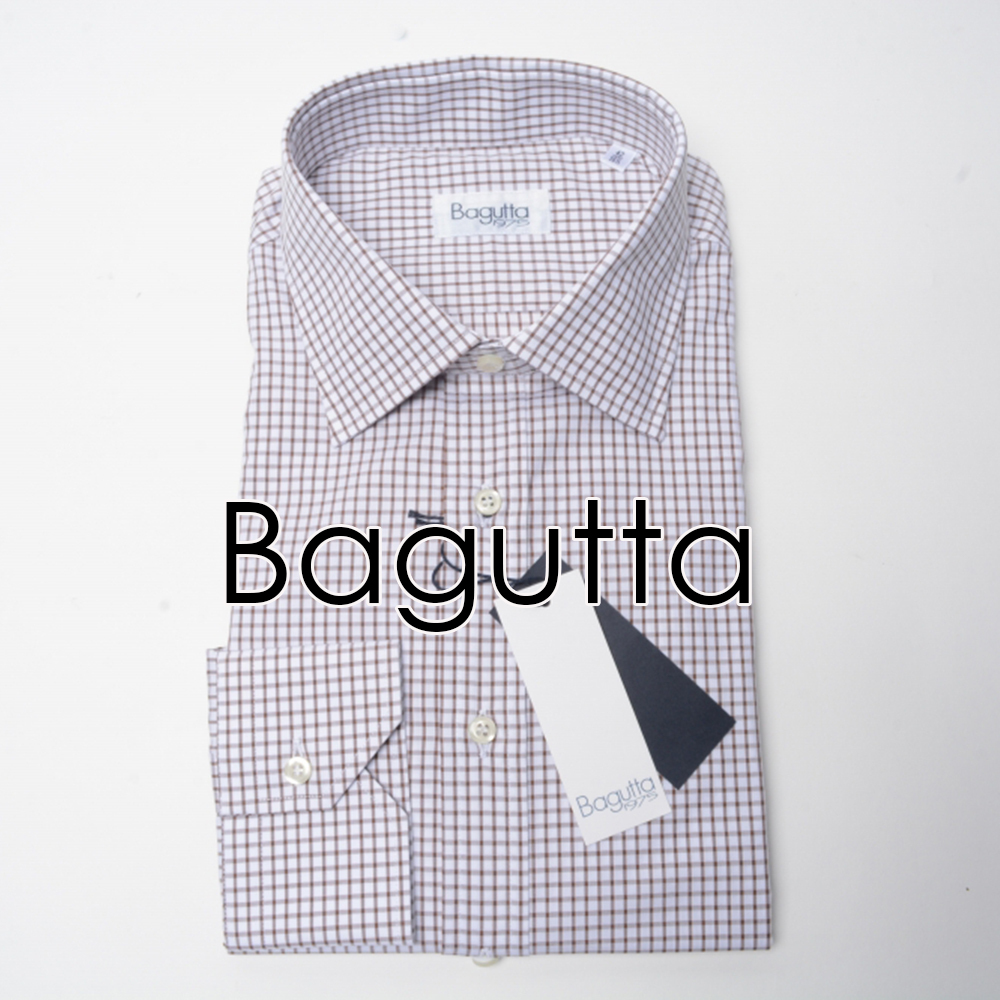  2.4万 1点物 Bagutta 42 ドレスシャツ ワイドカラー 長袖 メンズ コットン 綿 100％ チェック柄 ブラウン ホワイト バグッタ 297650(長袖シャツ)｜売買されたオークション情報、yahooの商品情報をア 男性用