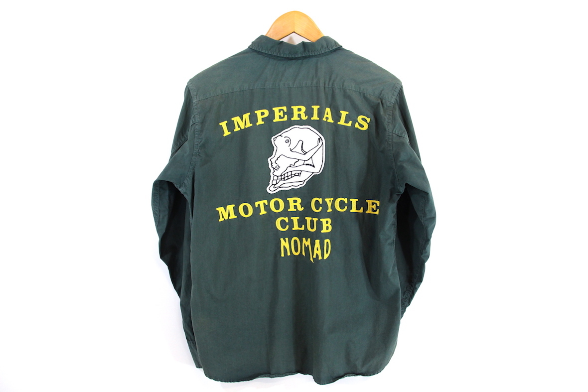 【希少品】CHALLENGER だまし絵 刺繍 スカル ワークシャツ M オリーブ グリーン IMPERIALS MOTOR CYCLE CLUB 長袖 チャレンジャー
