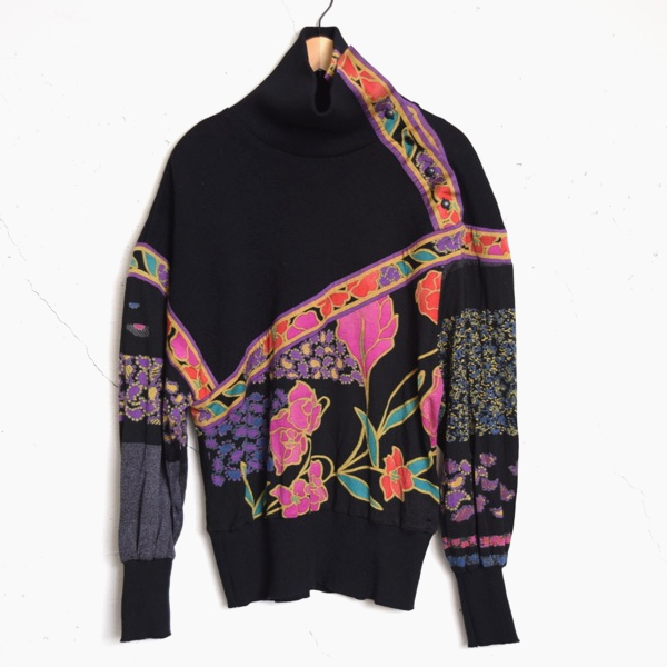 LEONARD レオナール ウール×シルク 花柄 ハイネック ニット M