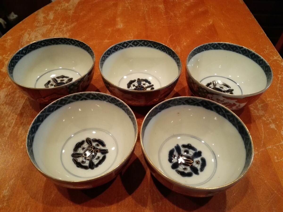 古伊万里 錦手蓋茶碗 5客セット 古伊万里 錦手 染錦 旧家