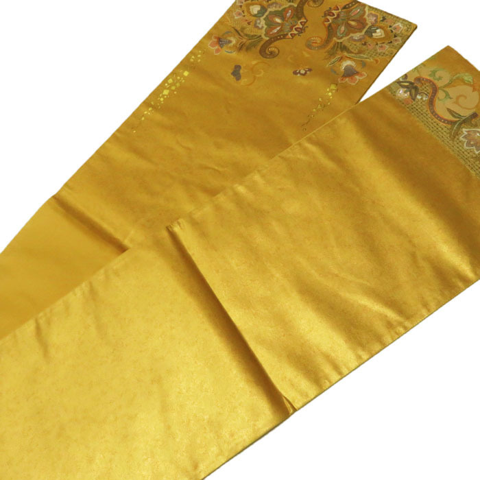 ★きもの北條★　特選　汕頭刺繍　スワトウ　螺鈿　引箔地　更紗文様　重厚華麗な刺繍の美　金　袋帯 A229-24 【中古】 スワトウ 卸問屋本決算SALE 総汕頭（スワトウ）刺繍 美品 特選 特選手加工染め手刺繍