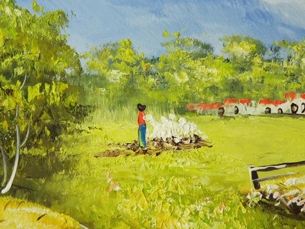 油絵　20号　バルビゾンの風景　豪華額縁付　肉筆　外寸約872mm×648mm 超写実油絵！【肉筆保証】新品油絵20号額付約75cm×65cm『バルビゾン