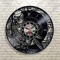 送料無料 30cm レコード盤 壁掛け時計 Owl フクロウ スチームパンク メカニック おしゃれ インテリア ディスプレイ シルエット 輸入雑貨