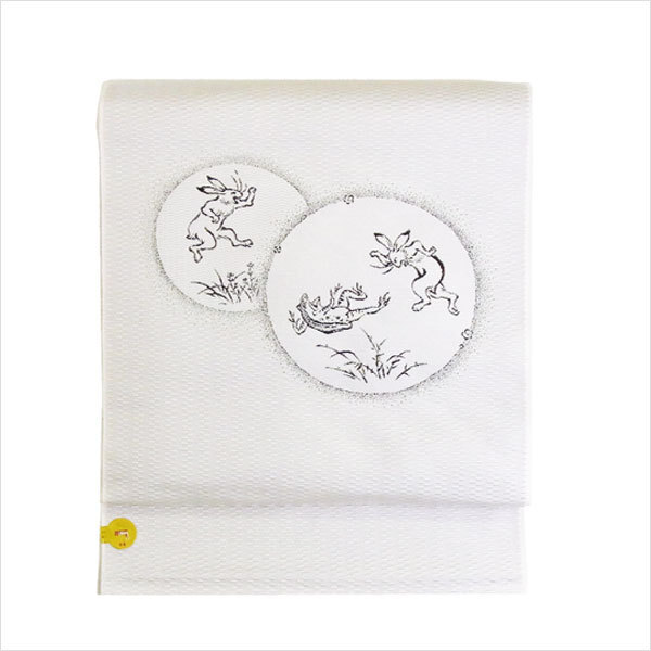 名古屋帯 西陣織 鳥獣戯画 ＜ ＞ 白 お仕立済み西陣織夏名古屋帯（鳥獣