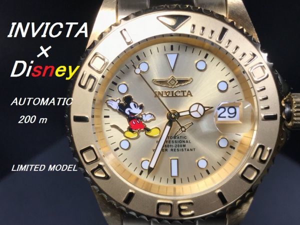 【1円 ミッキーマウス 金 Disney × INVICTA】コラボ インヴィクタ 自動巻き ディズニー公式 腕時計 メンズ 輸入 モデル 新品 インビクタ