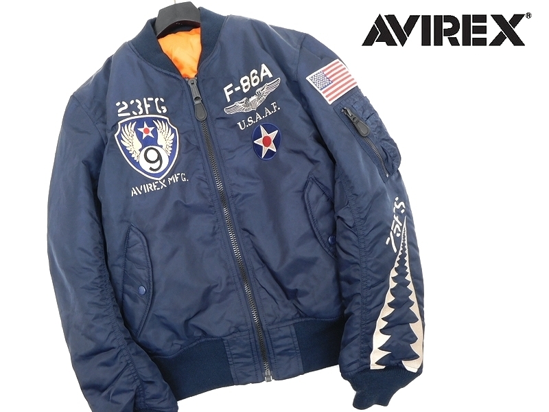 新品 AVIREX アヴィレックス 軽量 刺繍 ワッペン FLYING SHARKS MA-1 リバーシブル 中綿 フライトジャケット ブルゾン ネイビー M z1211_10 AVIREX アヴィレックス 刺繍 ワッペン&刺繍デコ ミリタリーシャツエアパトロール S